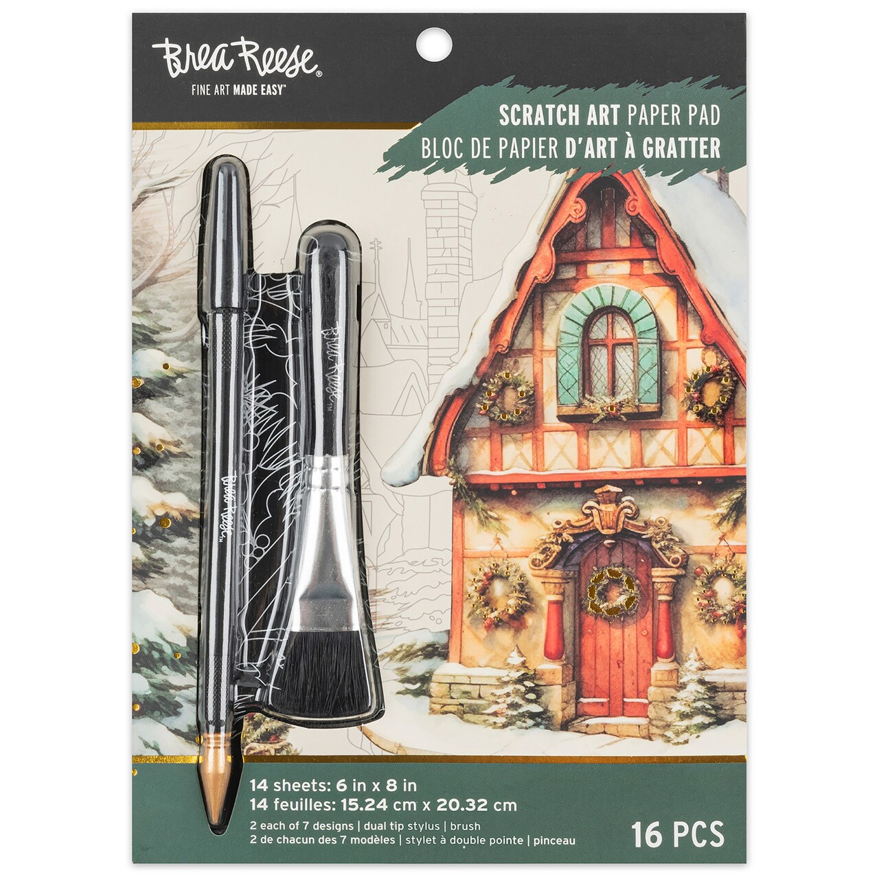 Brea Reese: Scratch Art Paper Pad - Home For The Holiday - 14 6x8" Pages, Reveal 7 Seasonal & Festive Holiday Designs, Metallic Pops, Adult Craft Kit